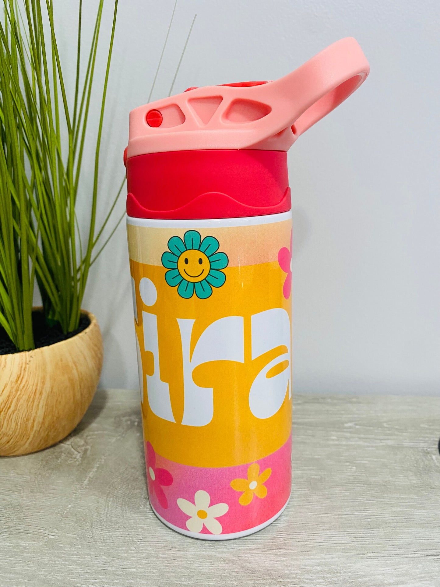 Groovy Peace Sign and Flowers Personalized Water Bottle for Kids & Toddlers