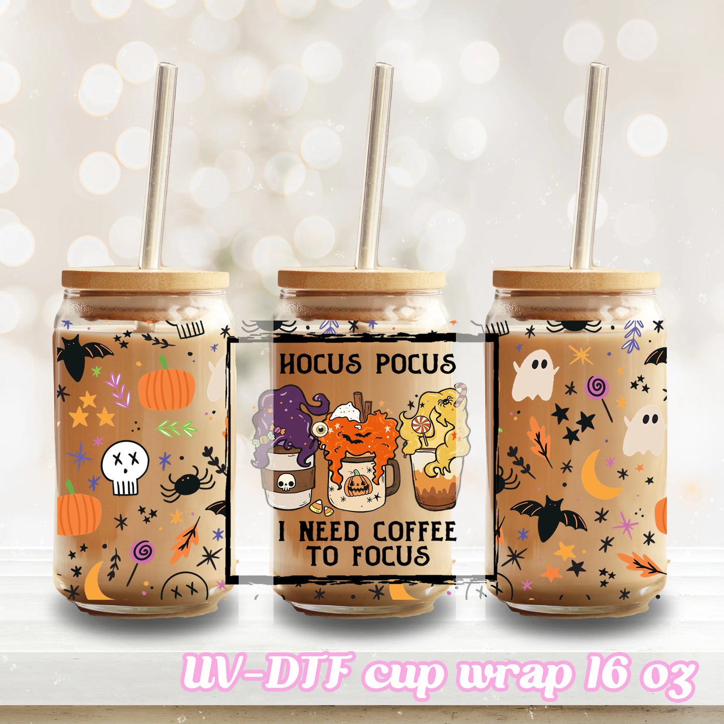 Hocus Pocus I Need Coffee UV DTF Transfer Wrap