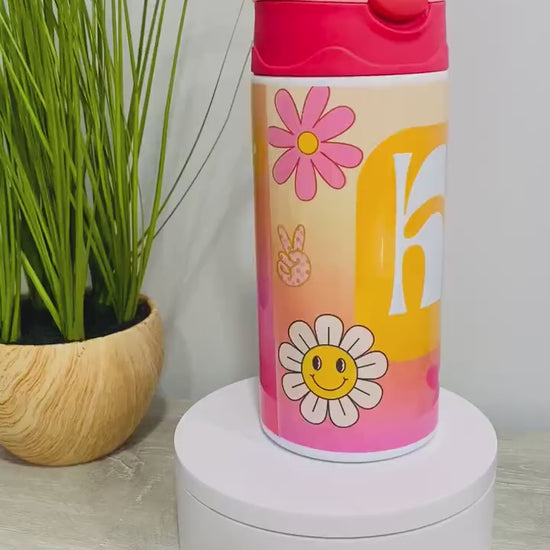 Groovy Peace Sign and Flowers Personalized Water Bottle for Kids & Toddlers