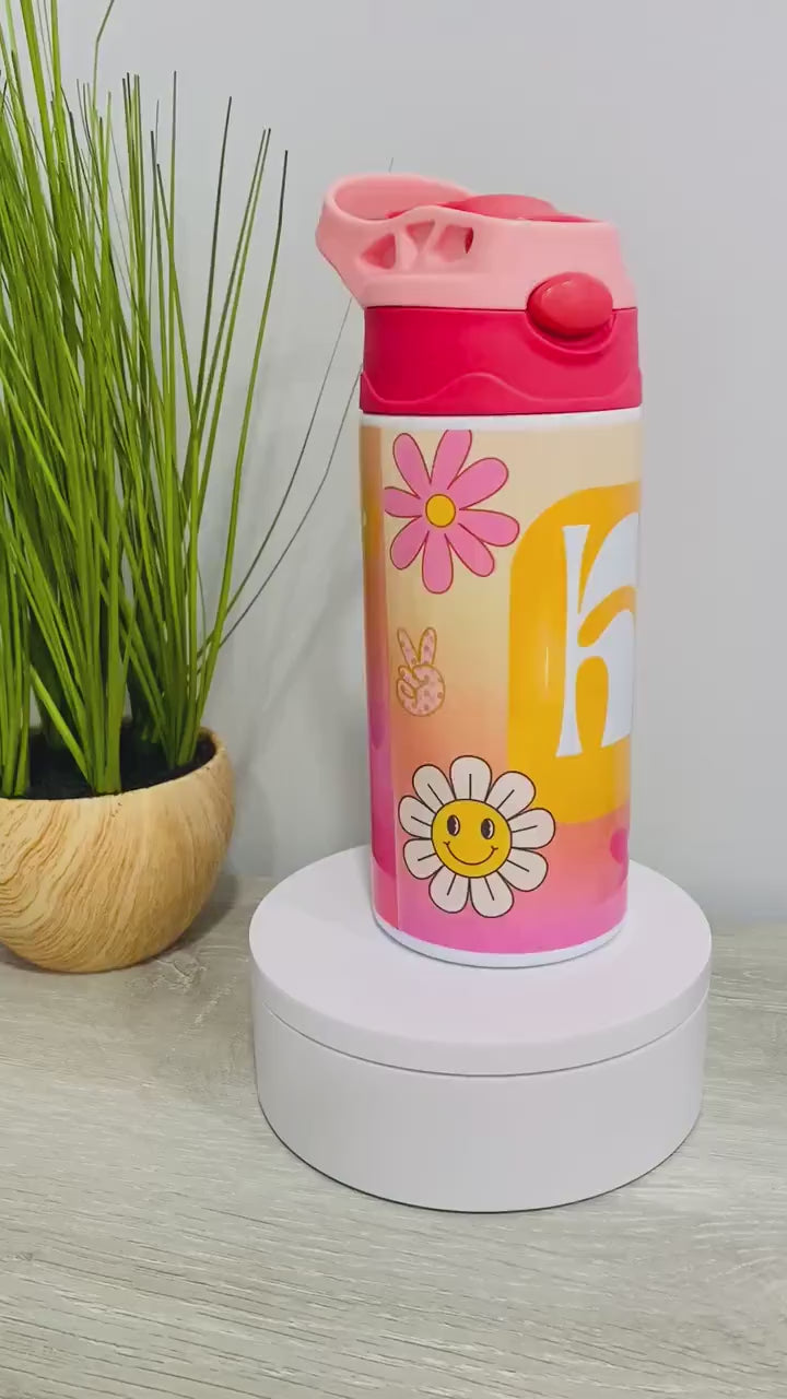 Groovy Peace Sign and Flowers Personalized Water Bottle for Kids & Toddlers