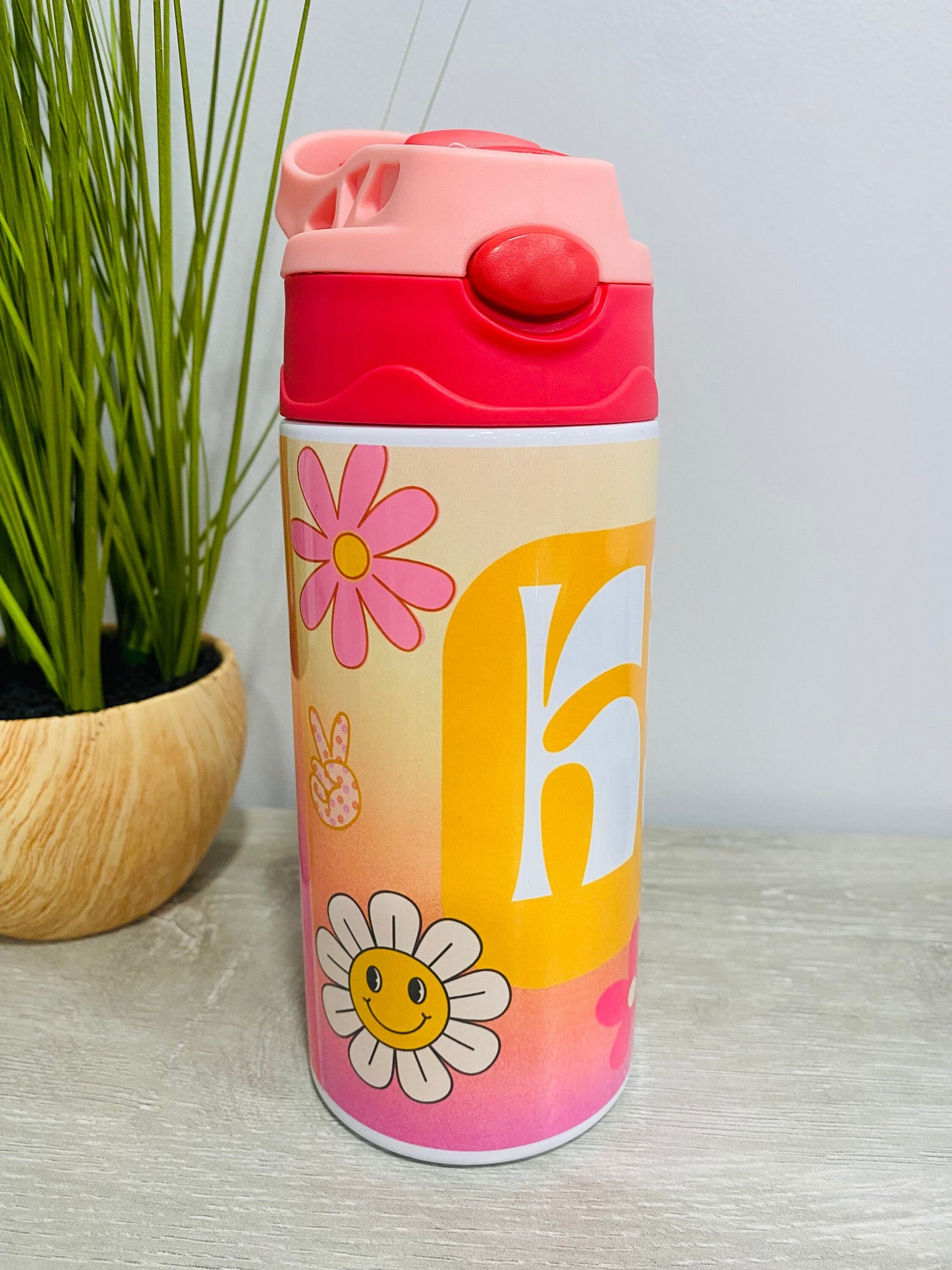 Groovy Peace Sign and Flowers Personalized Water Bottle for Kids & Toddlers